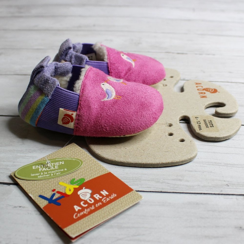 Acorn Baby Girl's Suede Leather Size 6-12 Months Sheepskin Wool Birds